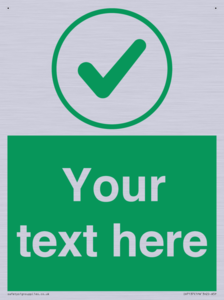 Custom green background, green tick in circle sign